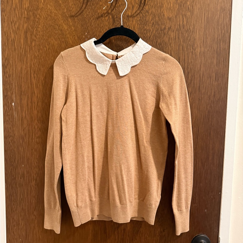 Boden Camel Sweater with White Peter Pan Collar - XS